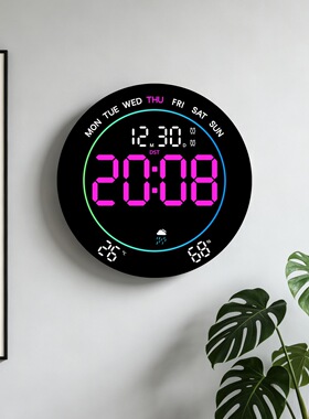 新款创意天气预报多功能LED挂钟大屏幕客厅时钟氛围时钟7701