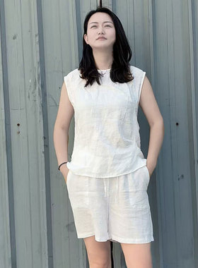 出口日单！外贸白色100%纯汉麻短裤夏季凉爽透气舒适休闲女士夏裤