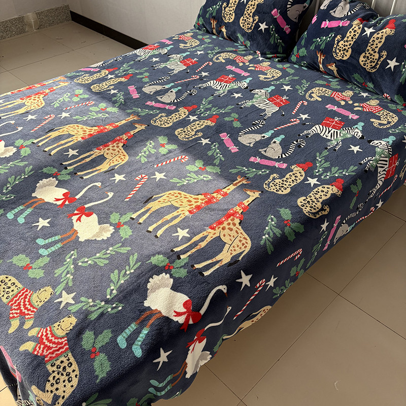 新款！出口英国外贸加厚秋冬法兰绒被套枕套三件套双面绒保暖被罩