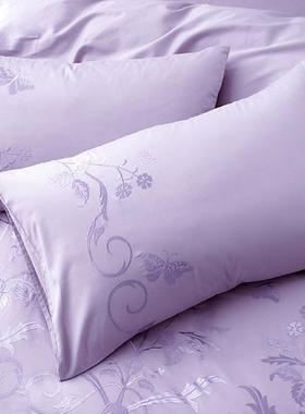 外贸原单100%纯棉刺绣枕套一对简约淡紫色全棉绣花单人枕用枕芯套
