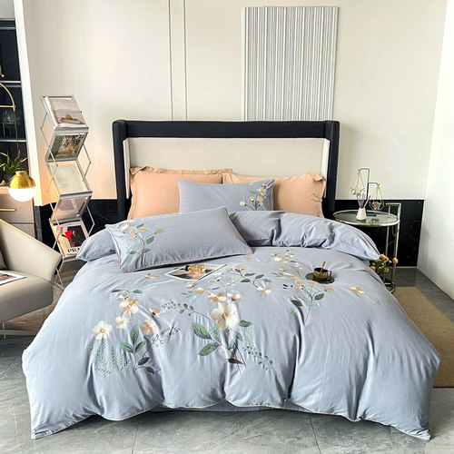 外贸纯棉斜纹全棉刺绣被套四件套