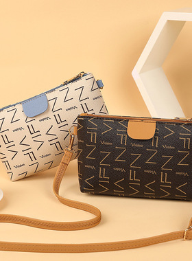 女包2023新款撞色数码印单拉链斜挎小方包零钱包休闲手机包小包包