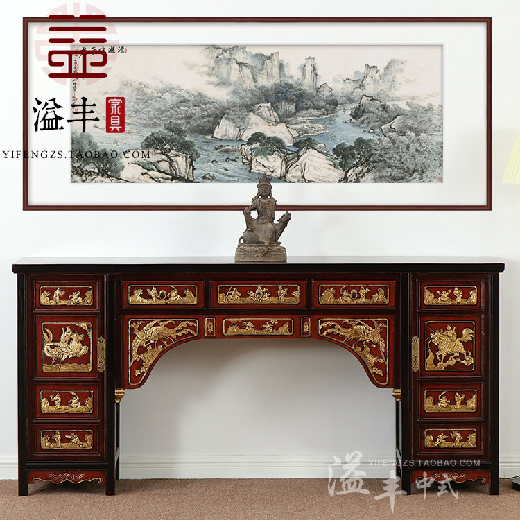 新中式玄关台做旧混搭玄关桌复古董条案实木供桌案台酒店储物边桌