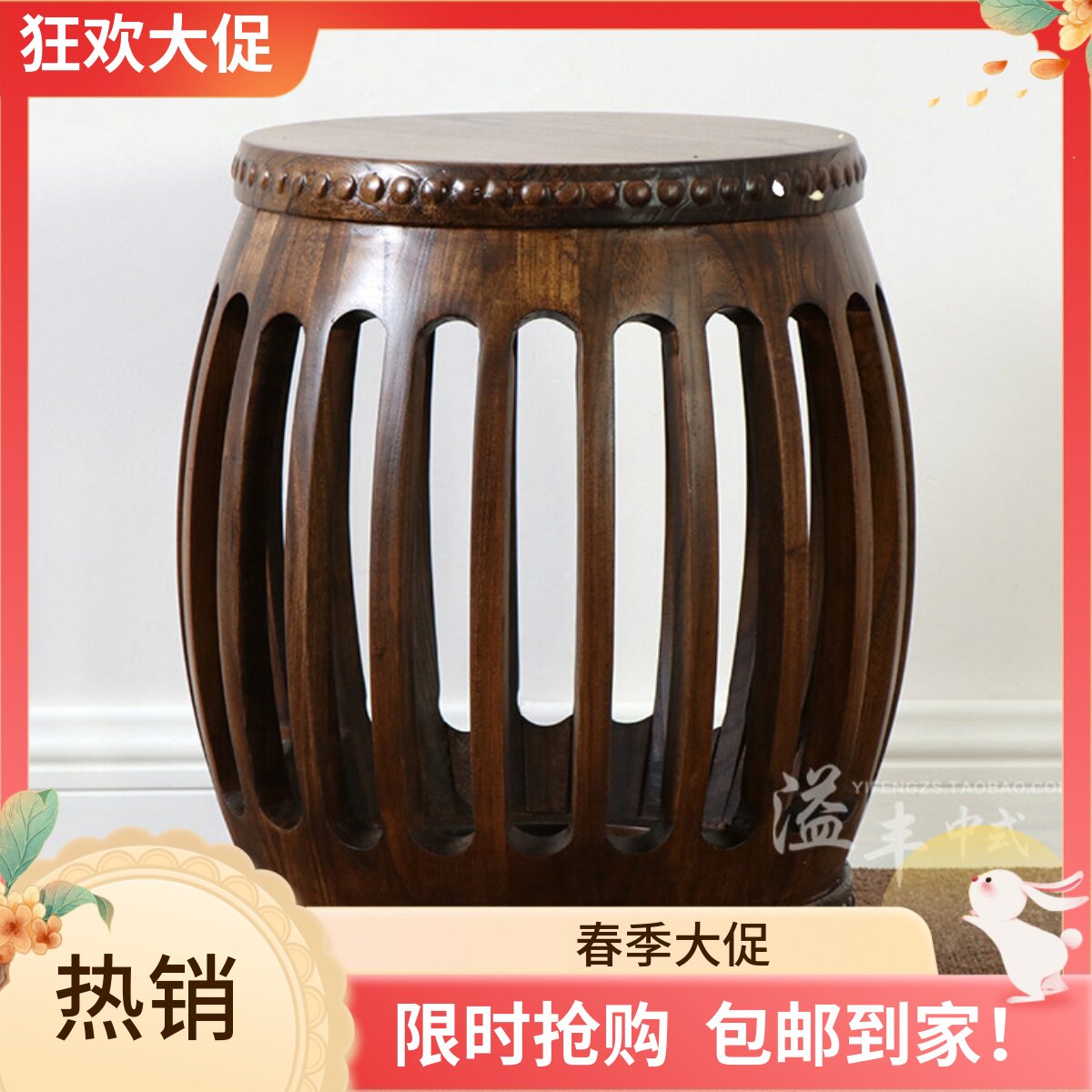 新中式仿古老榆木鼓凳全实木圆凳做旧鼓墩绣墩坐凳古筝凳矮凳餐凳