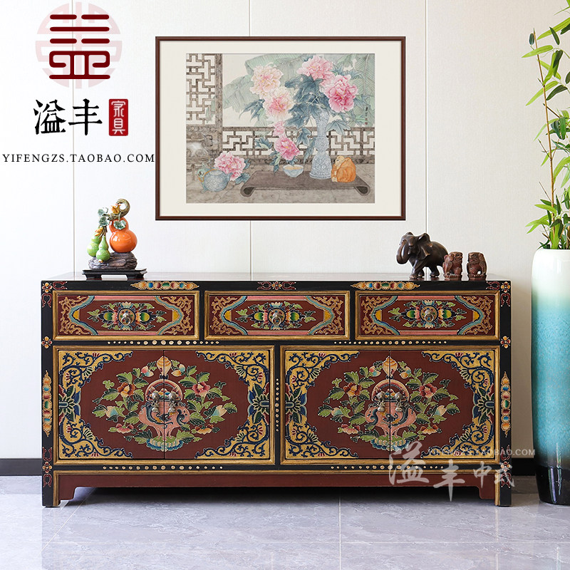 藏式彩绘玄关柜西藏实木储物边柜复古描金民族风装饰柜特色装饰柜