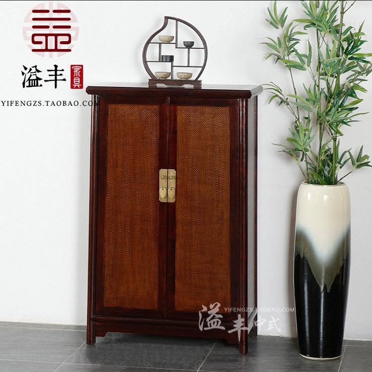 东南亚藤编席面鞋柜新中式复古两门玄关立柜装饰间厅柜隔断储物柜