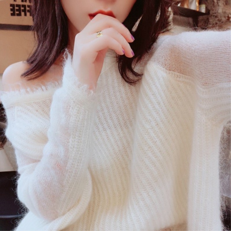 马海毛毛衣女秋冬宽松外穿日系茧型套头慵懒风软奶手工勾花针织衫