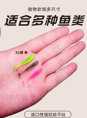 路亚软饵T尾微物软虫3.5厘米4.5青稍翘嘴鲈鱼鳜鱼太阳鱼铅头钩