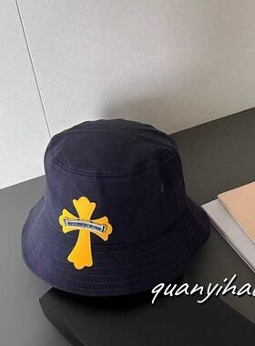 三哥帽业小众时髦辣妹十字架拼皮渔夫帽子男女同款防晒百搭时尚