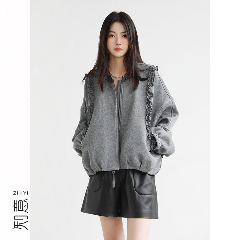 小众设计感蕾丝边圆领外套女