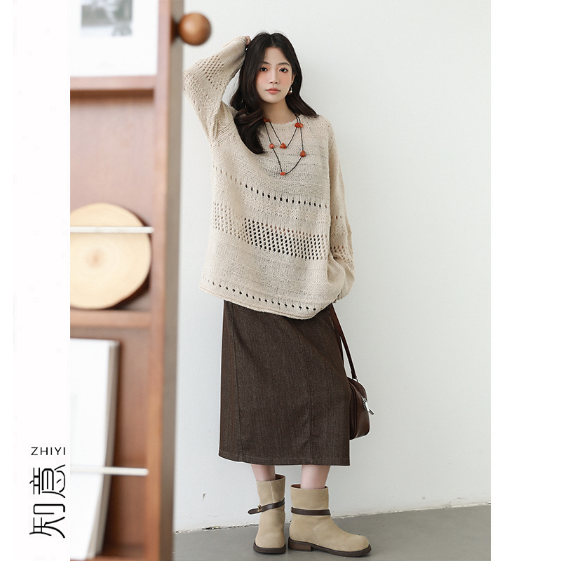 文艺复古羊毛马海毛镂空针织衫
