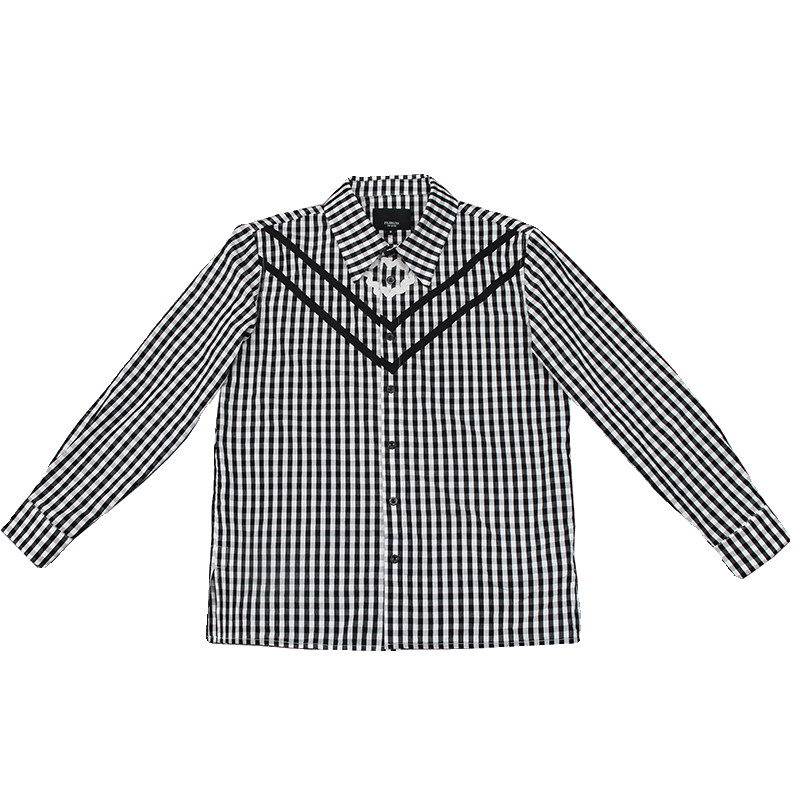 韩版高级黑白格子衬衣男春秋设计感尖领痞帅气质英伦风长袖衬衫潮
