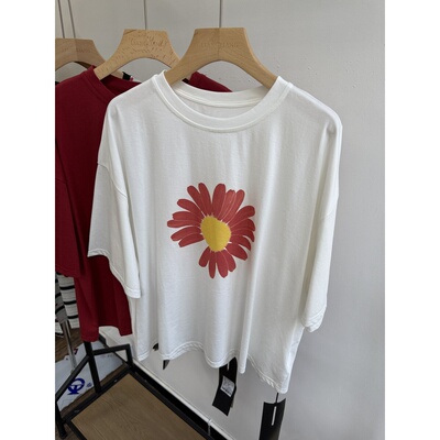 小王家23149夏装女韩版宽松大码胖mm休闲慵懒风太阳花短袖T恤上衣