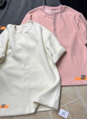 WE女装5434冬季加厚磨毛短袖T恤韩版宽松大码胖mm休闲慵懒风上衣