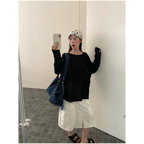 胖mm慵懒松弛风后背绑带防晒上衣