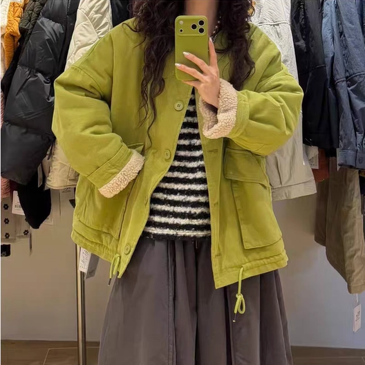 WE女装58172冬季新品宽松大码胖mm慵懒松弛风翻领羊羔绒内里外套,女装/女士精品,常规大码外套,淘宝优惠券,粉丝福利购,淘宝优惠卷