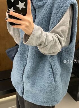 大7女21725冬季保暖宽松大码胖mm慵懒休闲百搭立领仿羊羔毛绒马甲