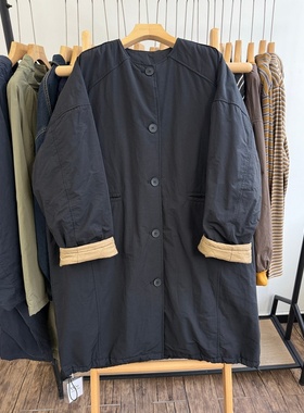 WE女45491冬季加厚长款韩版宽松大码胖mm慵懒松弛风圆领棉服外套