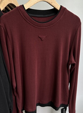 小王家23035冬装女圆领假两件T恤韩版宽松大码胖mm休闲弹力打底衫