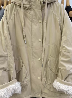 WE女54106冬韩版宽松大码胖mm慵懒松弛连帽抽绳内里仿羊羔毛外套