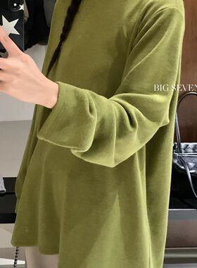 大7女32622冬季亲肤垂感宽松大码胖mm慵懒加绒螺纹立领打底衫T恤