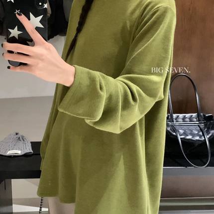 大7女32622冬季亲肤垂感宽松大码胖mm慵懒加绒螺纹立领打底衫T恤