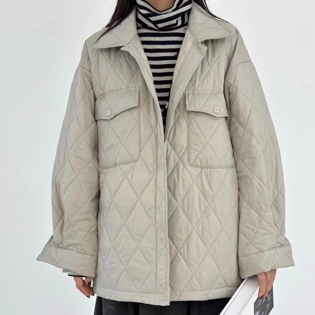 胖mm休闲慵懒风格纹棉服衬衫外套