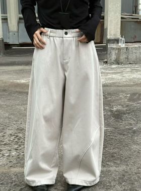 幕茄女装151196冬季加厚加绒韩版宽松大码胖mm休闲风阔腿弯刀长裤