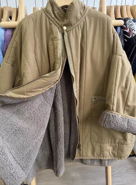 WE女装454100冬季保暖宽松大码胖mm慵懒风仿羊羔毛绒内里棉服外套