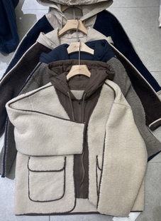 非本362261冬装皮毛一体仿羊羔毛宽松大码胖mm假两件连帽加厚外套