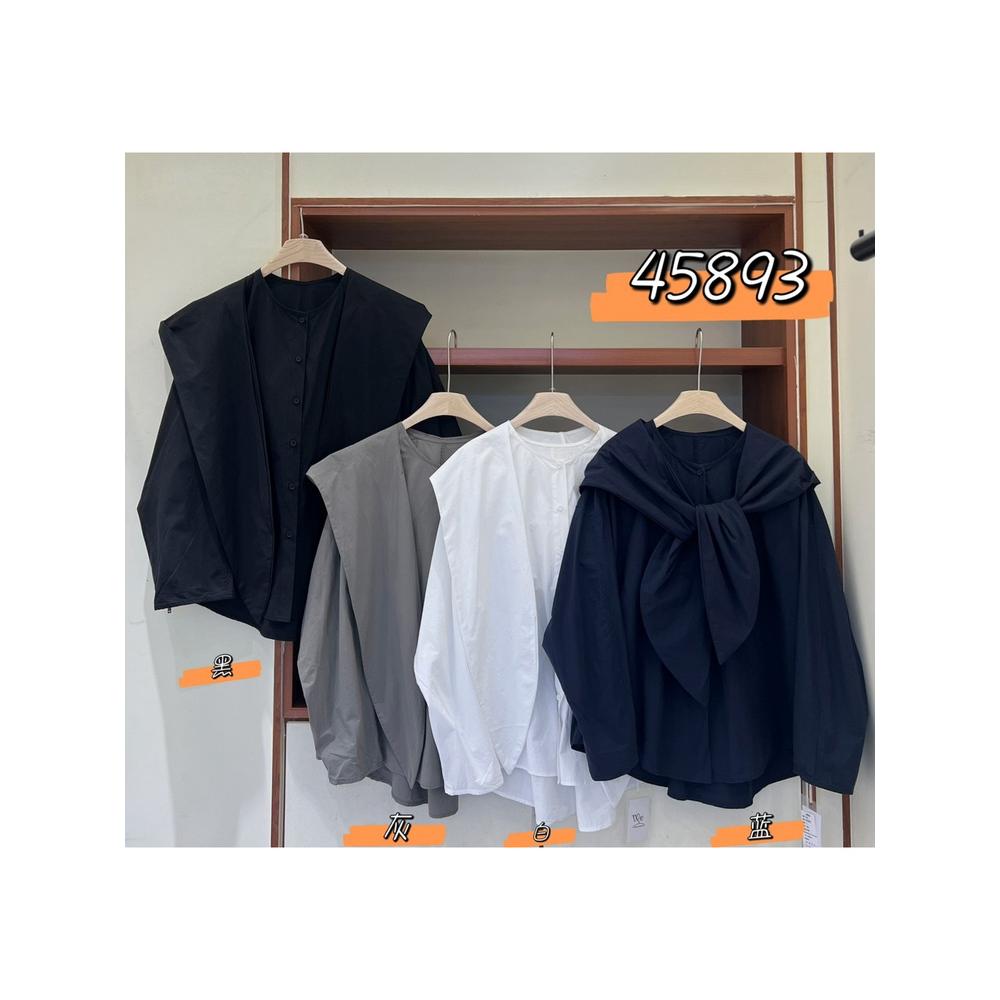 WE女45893秋韩版宽松大码胖mm慵懒松弛风披肩设计感长袖衬衫上衣