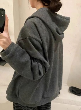 大7女装78509冬季韩版宽松大码胖mm慵懒休闲风加绒连帽假两件外套