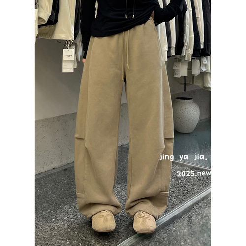 静雅女83231冬季高个宽松大码胖mm休闲松紧抽绳加绒加厚弯刀卫裤
