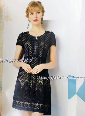 台湾隆穈丝禾盈凯永上允中年妈妈女装蕾丝提花短袖大码连衣裙K