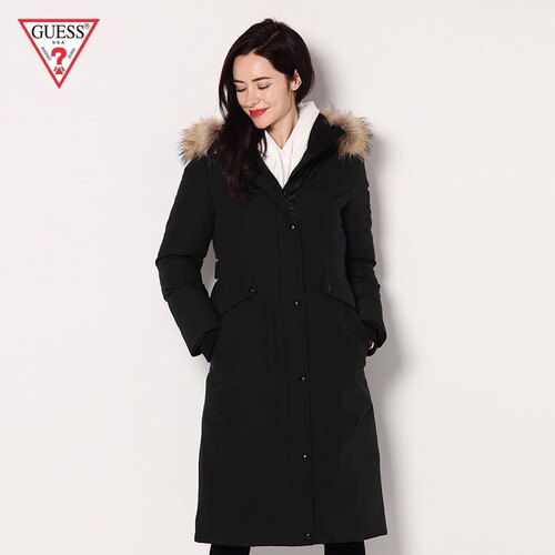 专柜正品代不退换GUESS女士毛领连帽拉链中长款羽绒服-YI4W5876C