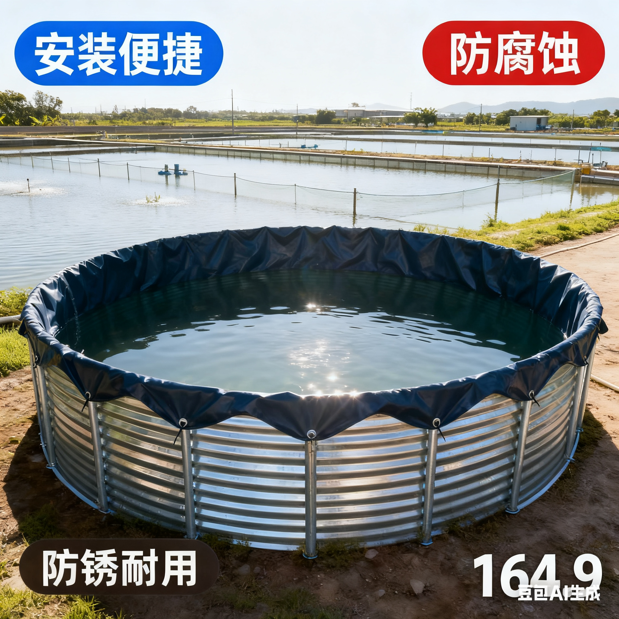 镀锌板钢材帆布鱼池大容量圆形蓄水池养殖池户外高密度加厚刀刮布