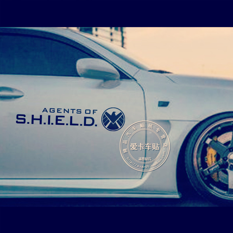 神盾局车贴 美国队长钢铁侠复仇者联盟反光漫威迷拉花一对装