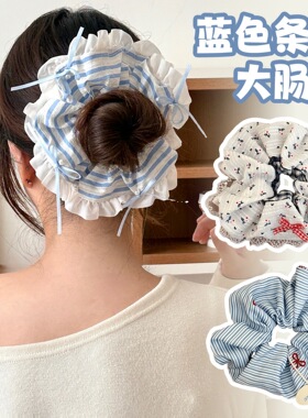 创意芭蕾复古风蝴蝶结条纹大肠发圈甜美少女马尾发绳学生发饰批发