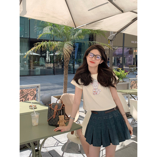 FF BLUE 春田花花 原创小熊可爱短款T恤基础款圆领百搭氛围感短袖