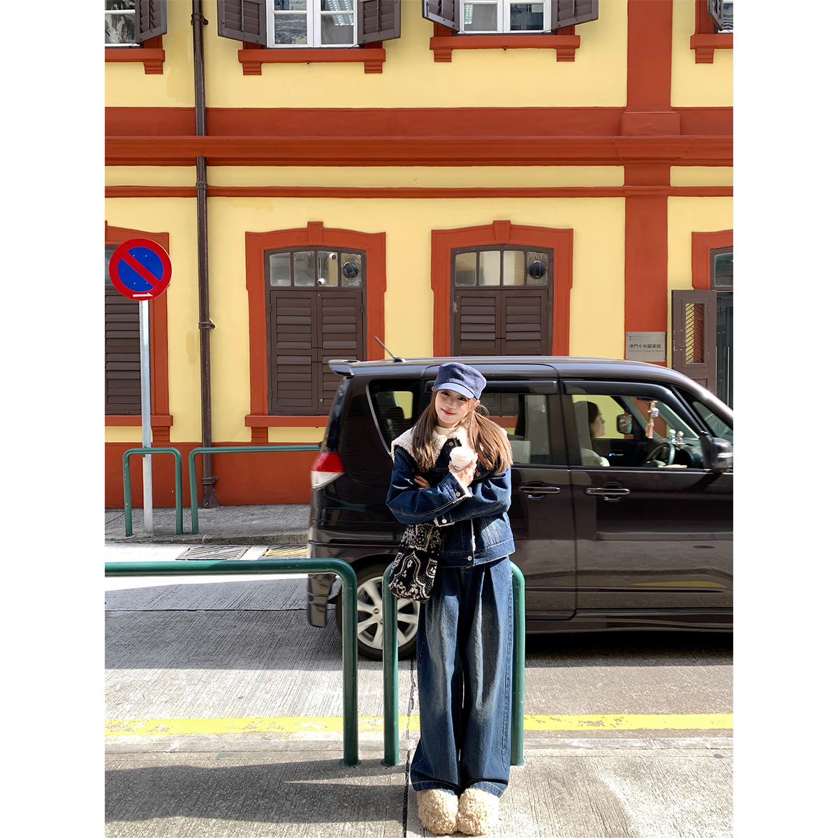 FFBLUE宽松阔腿复古水洗牛仔裤