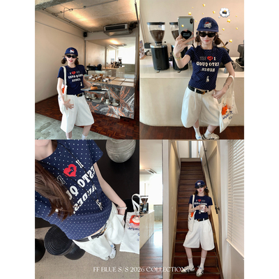 FFBLUE90棉辣妹美式短袖圆领
