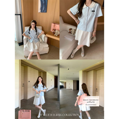 FFBLUE100新疆棉衬衫温柔半裙