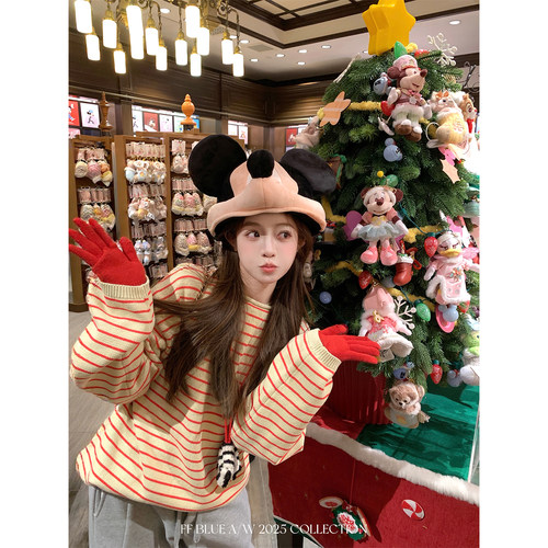 FFBLUE100棉红白条纹毛衣女