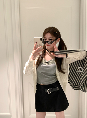 FF BLUE 黑桃契约 高腰A字黑色短款裙裤女显高显瘦设计感半身裙