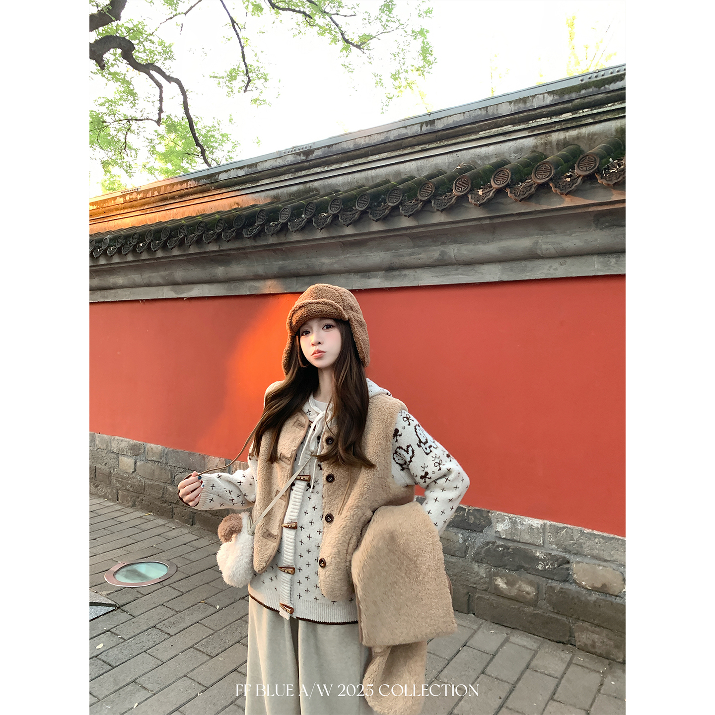 FFBLUE两穿麂皮羊羔毛围巾马甲