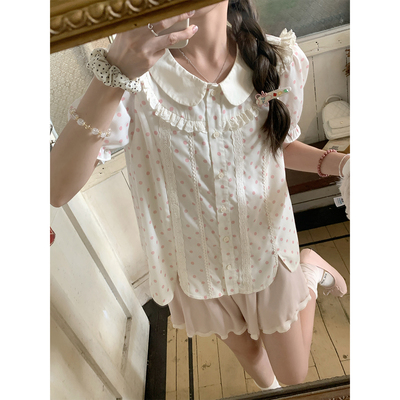 FFBLUE娃娃领波点粉衬衫