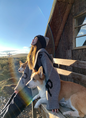 FF BLUE旷野白日梦 连帽牛角扣毛衣大外套秋冬宽松慵懒风针织开衫