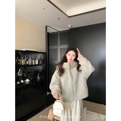 FFBLUE混色圈圈毛呢休闲外套