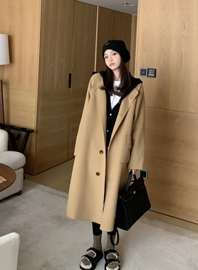 FF BLUE 姜茶大衣 韩妹温暖冬款90羊毛900克重双面尼质感插肩大衣