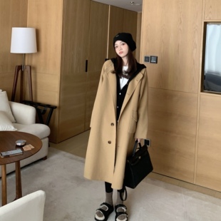 韩妹温暖冬款 姜茶大衣 90羊毛900克重双面尼质感插肩大衣 BLUE